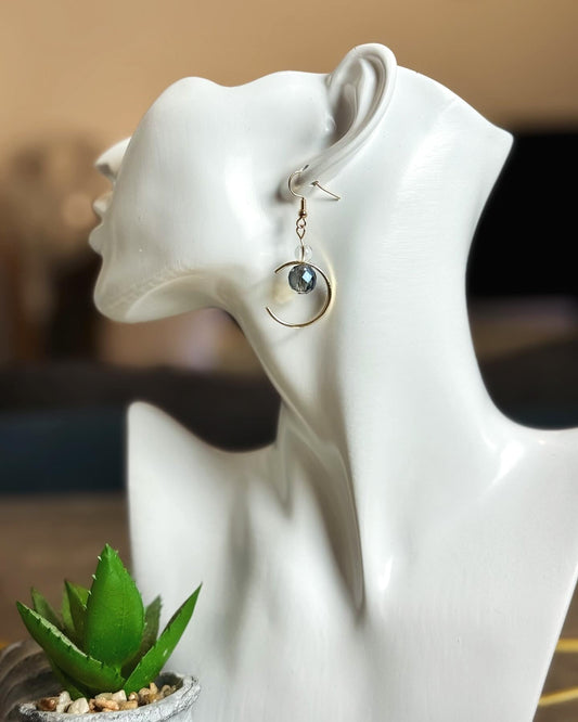 Gold Crescent Moon Earrings with Crystal Drops