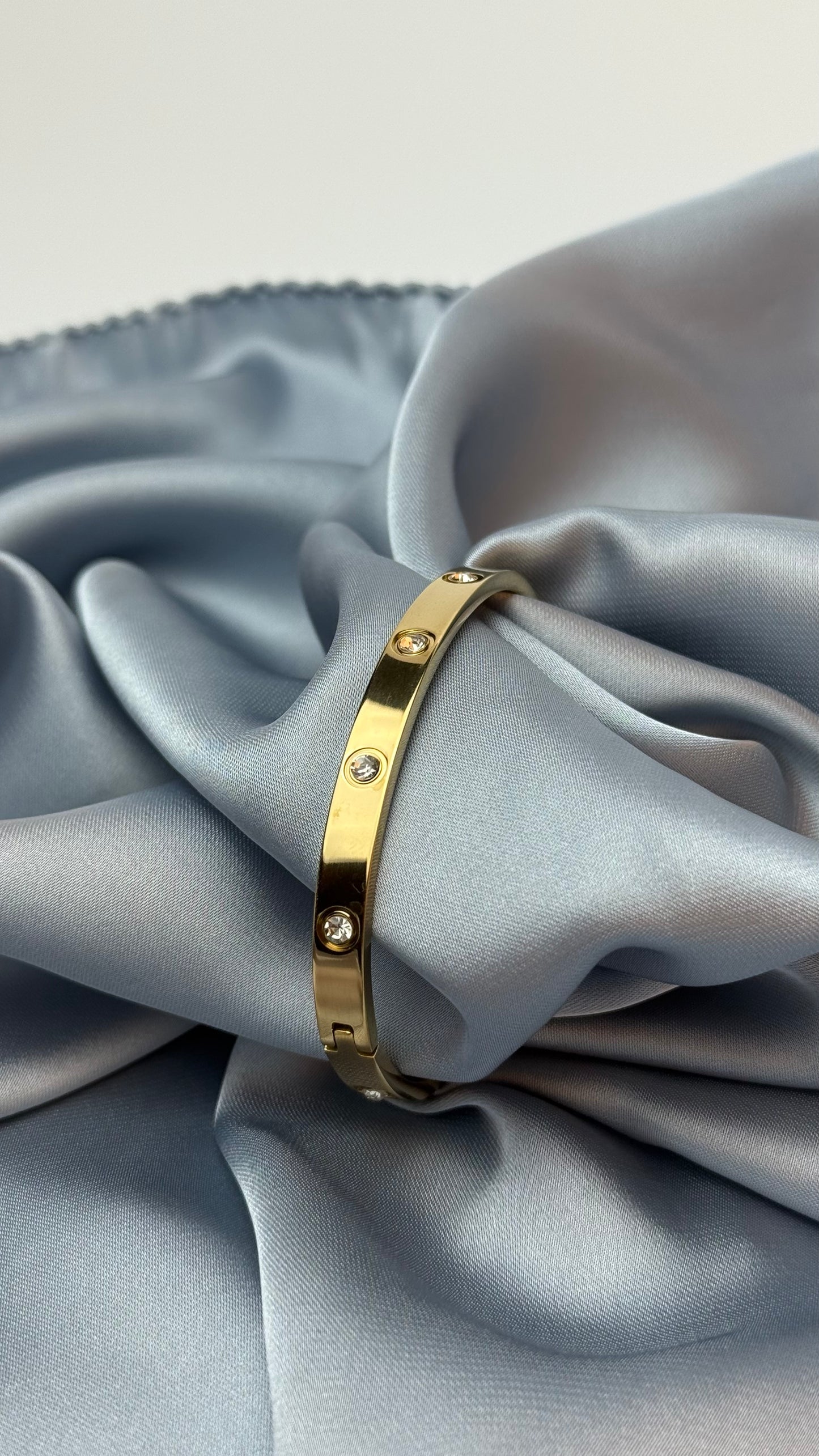 Zircon Studded Stainless Steel Gold Plated Bangle Bracelet - Yellow Gold