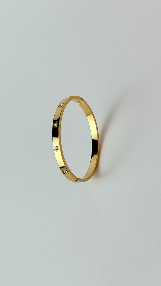 Zircon Studded Stainless Steel Gold Plated Bangle Bracelet - Yellow Gold