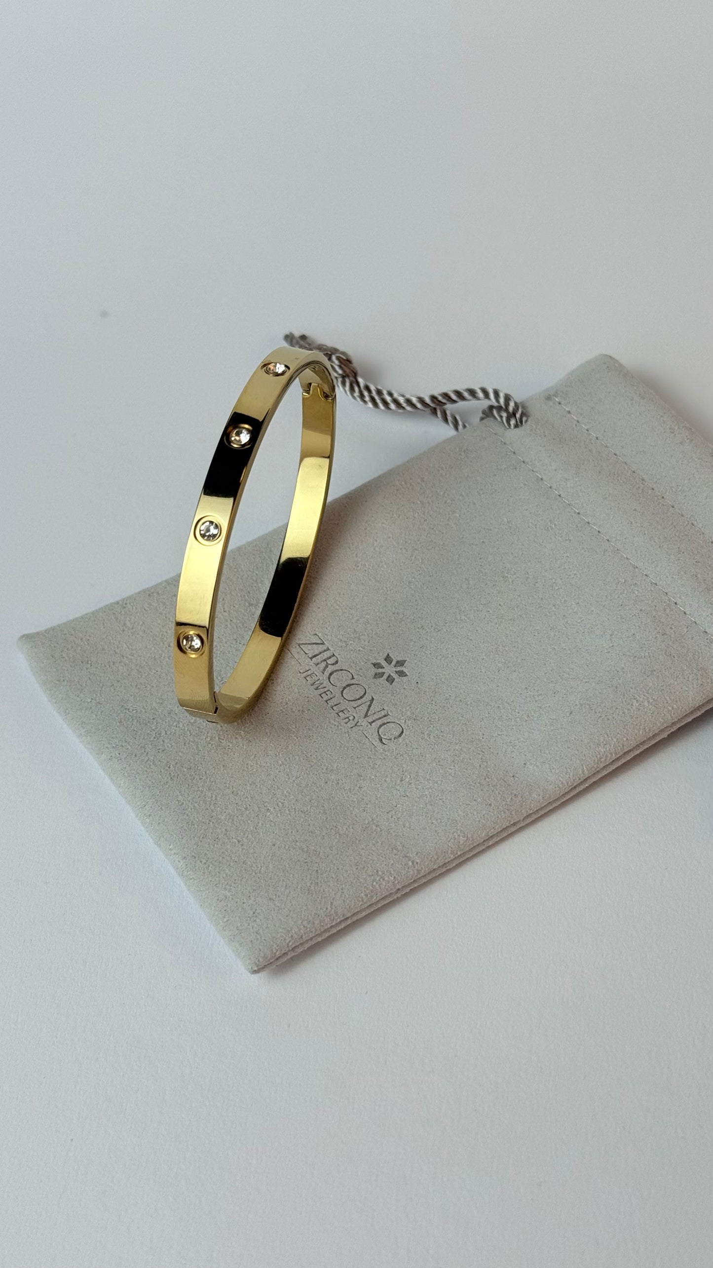 Zircon Studded Stainless Steel Gold Plated Bangle Bracelet - Yellow Gold