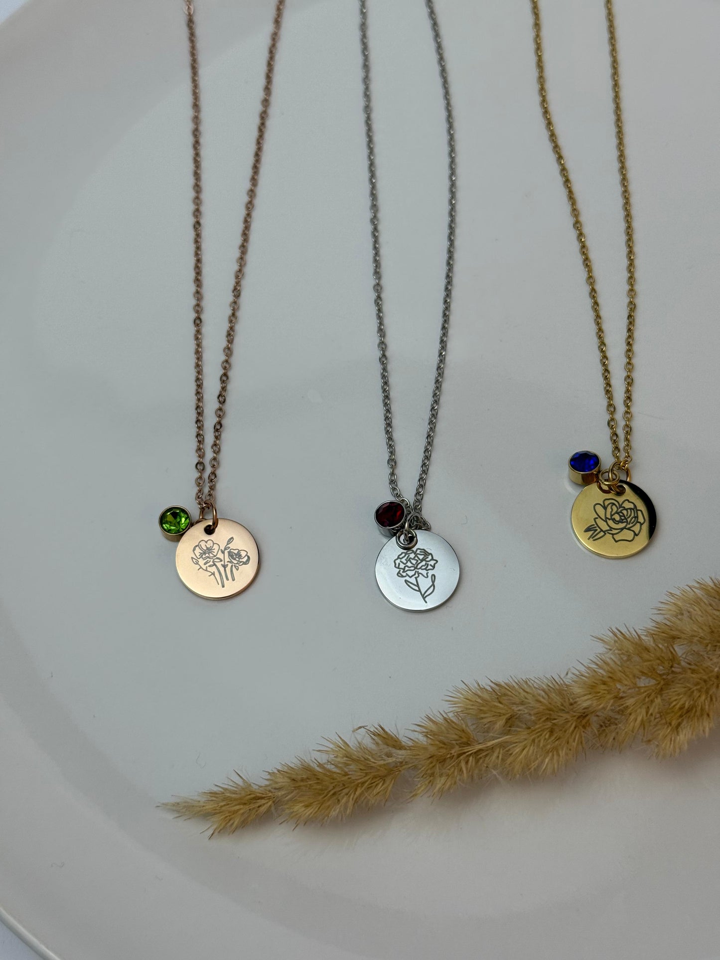 Personalized Birthstone Pendant Rose Silver