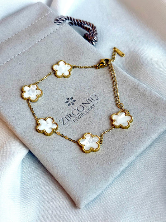 Five Leaf Clover Bracelet White - Lucky Bracelet