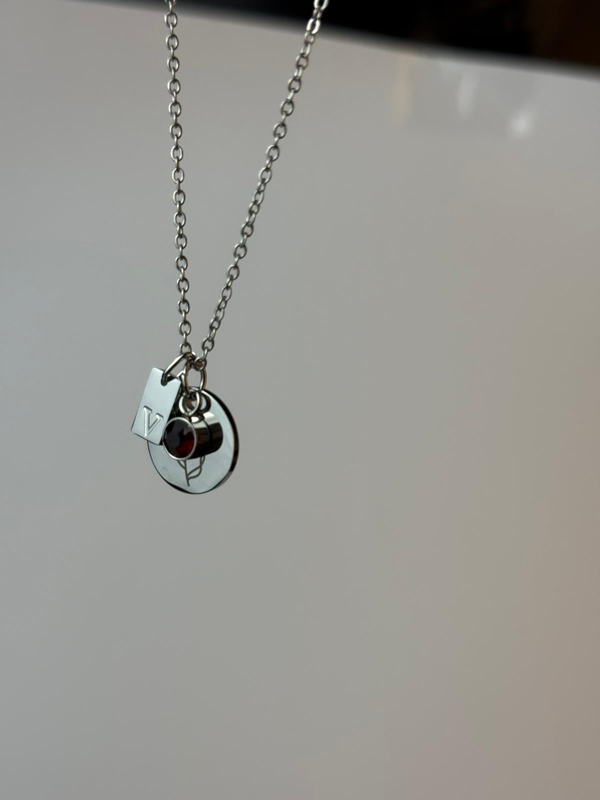 Personalized Birthstone Pendant Rose Silver