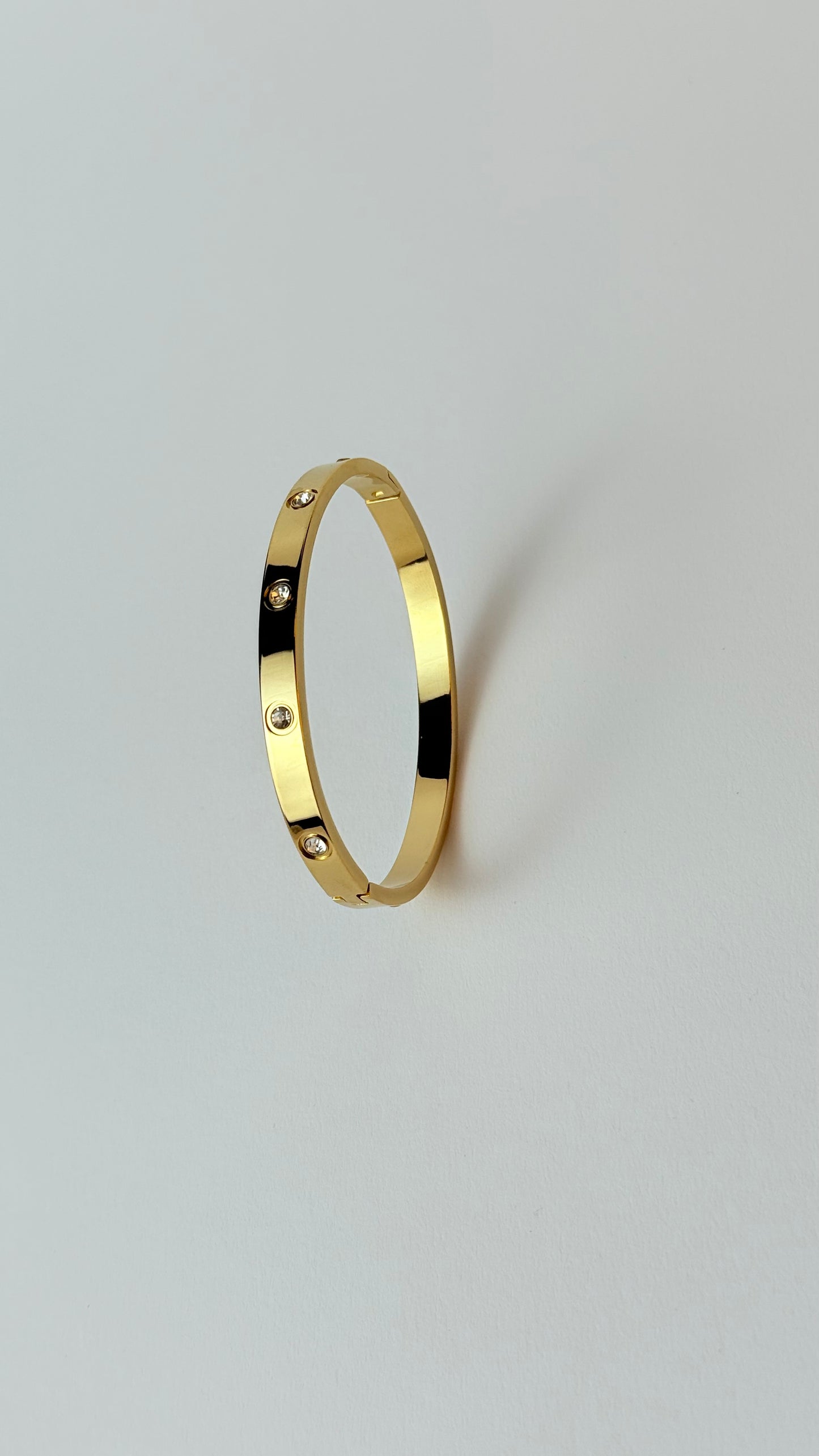 Zircon Studded Stainless Steel Gold Plated Bangle Bracelet - Yellow Gold
