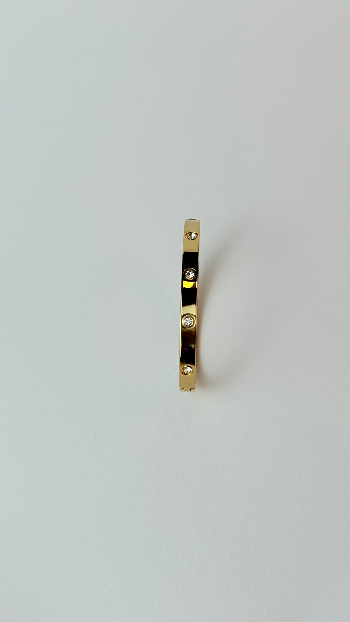 Zircon Studded Stainless Steel Gold Plated Bangle Bracelet - Yellow Gold