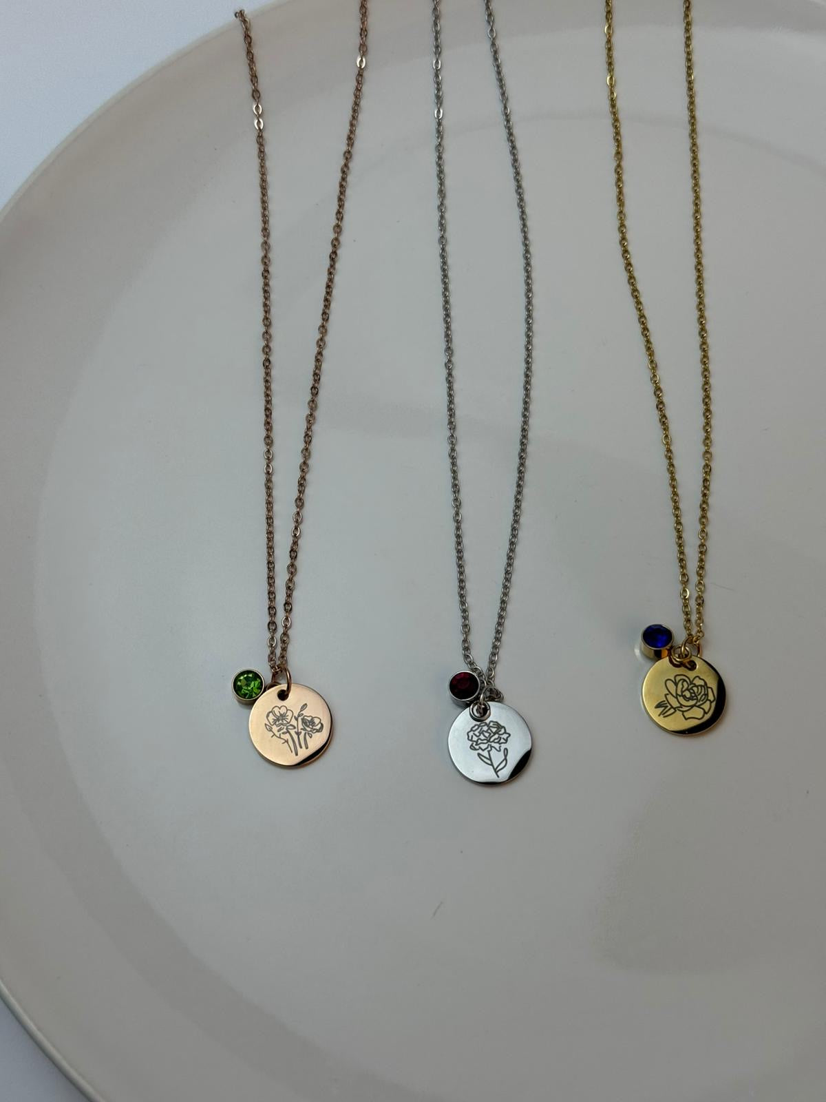 Personalized Birthstone Pendant Rose Silver