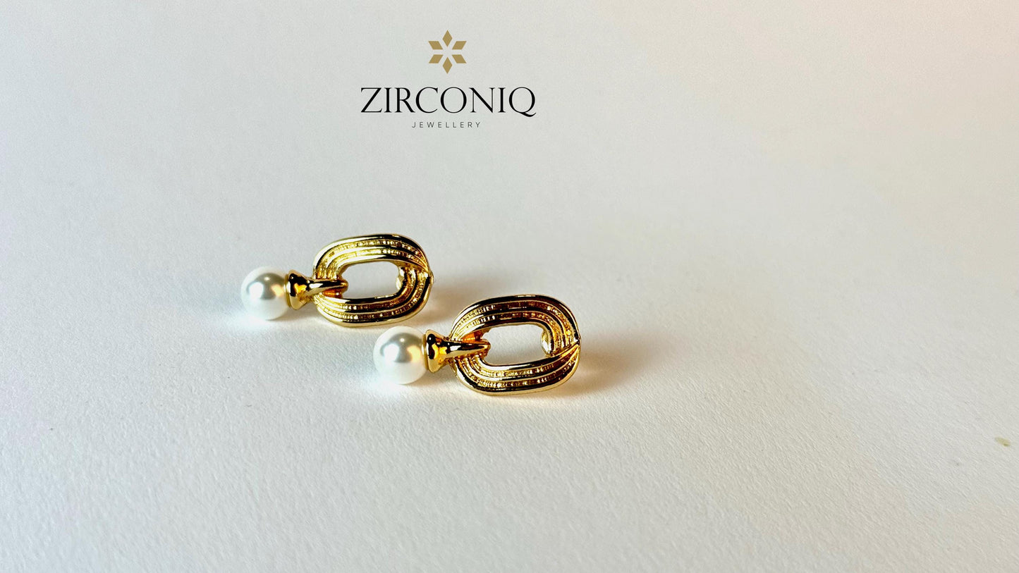 Gold Oval Drop Earrings