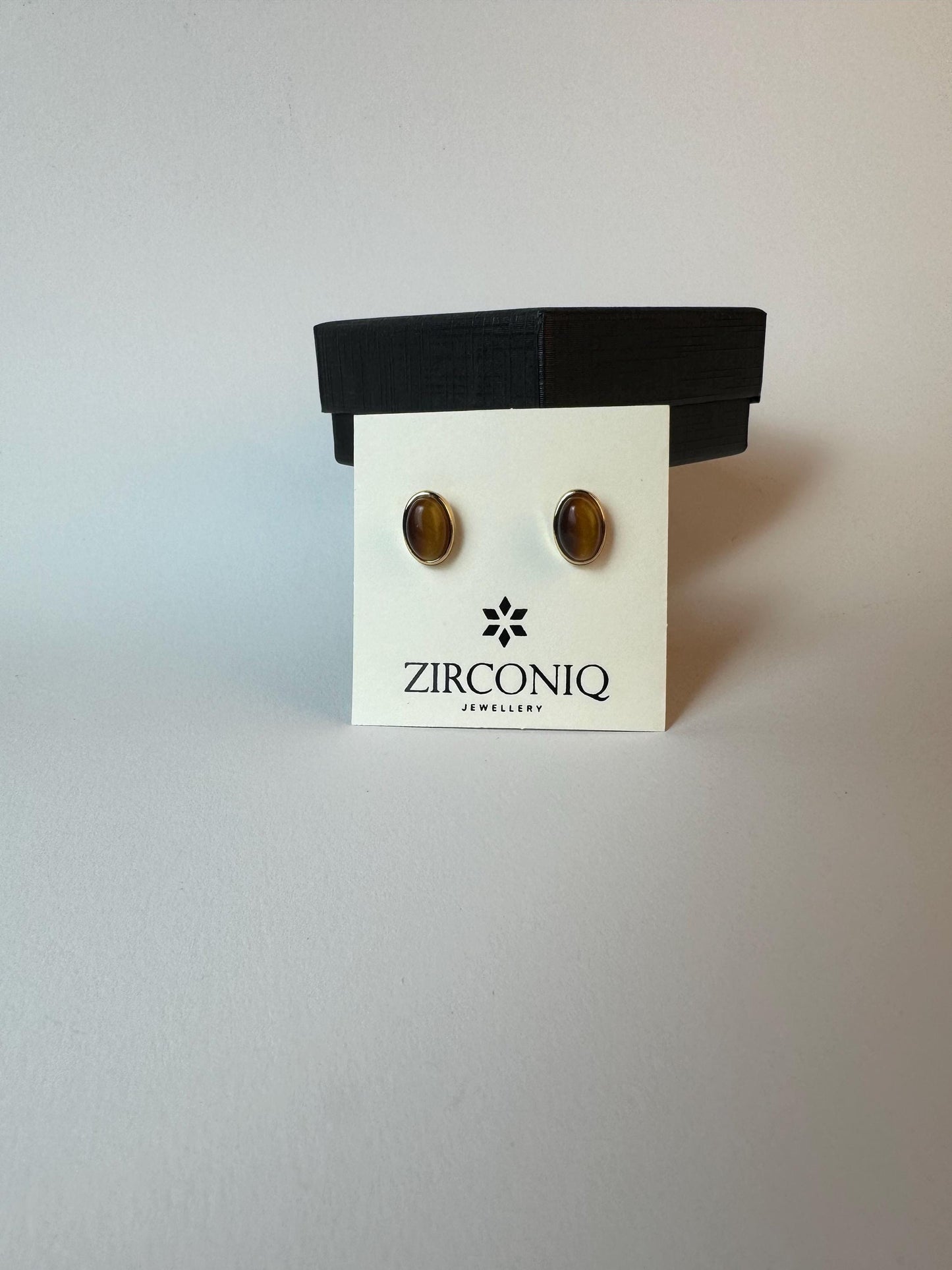 Tiger's Eye Oval Stud Earrings, Simple Gemstone Earrings