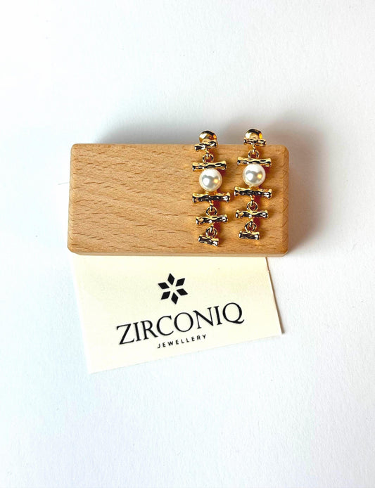 18K Gold-Plated Bamboo-Inspired Pearl Drop Earrings