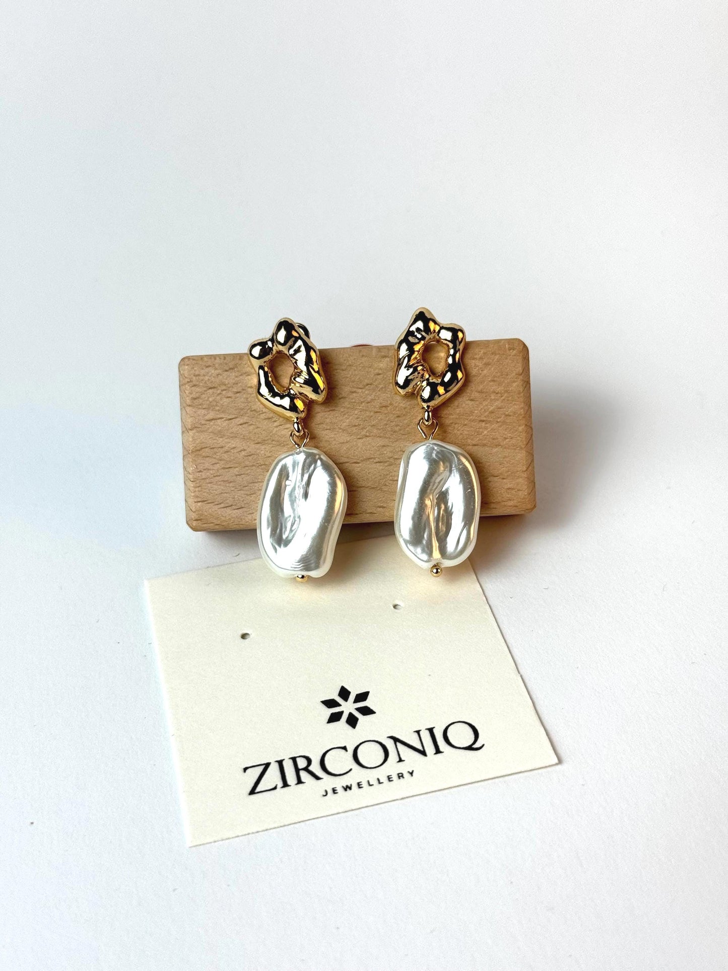 Gold Plated 18k Baroque Shaped Large Pearl Earrings