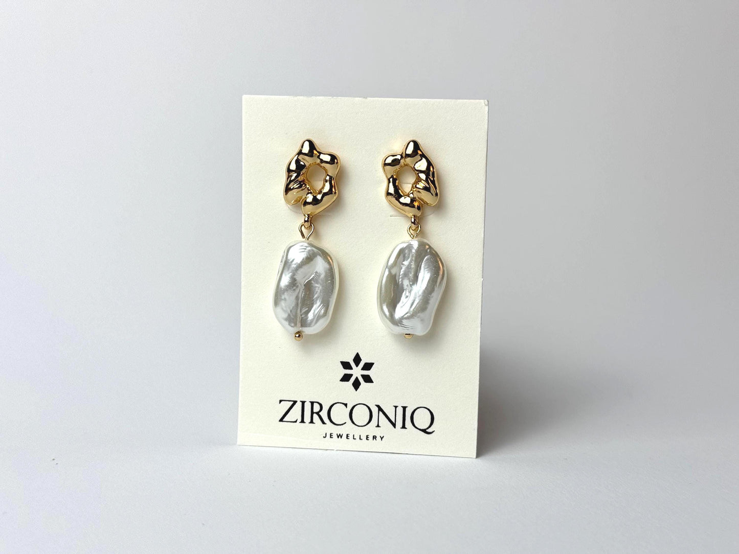 Gold Plated 18k Baroque Shaped Large Pearl Earrings
