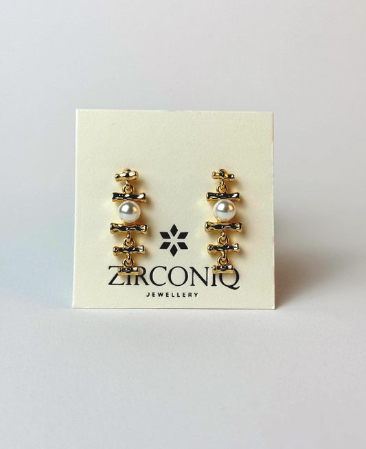 18K Gold-Plated Bamboo-Inspired Pearl Drop Earrings