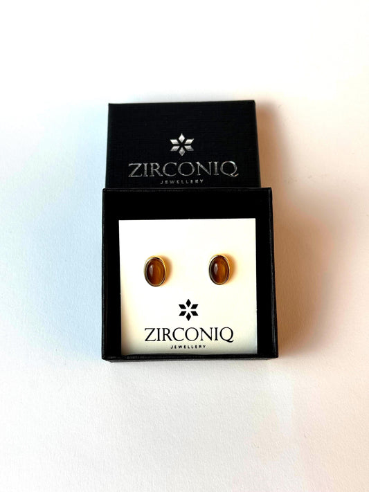 Tiger's Eye Oval Stud Earrings, Simple Gemstone Earrings