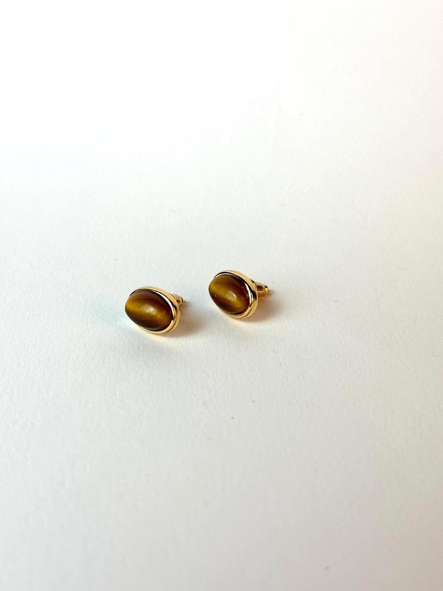 Tiger's Eye Oval Stud Earrings, Simple Gemstone Earrings