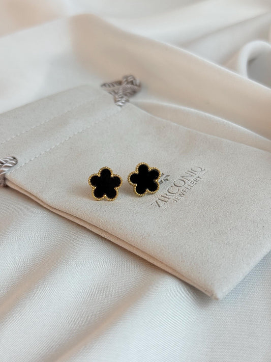 Gold Plated Black Clover Earrings