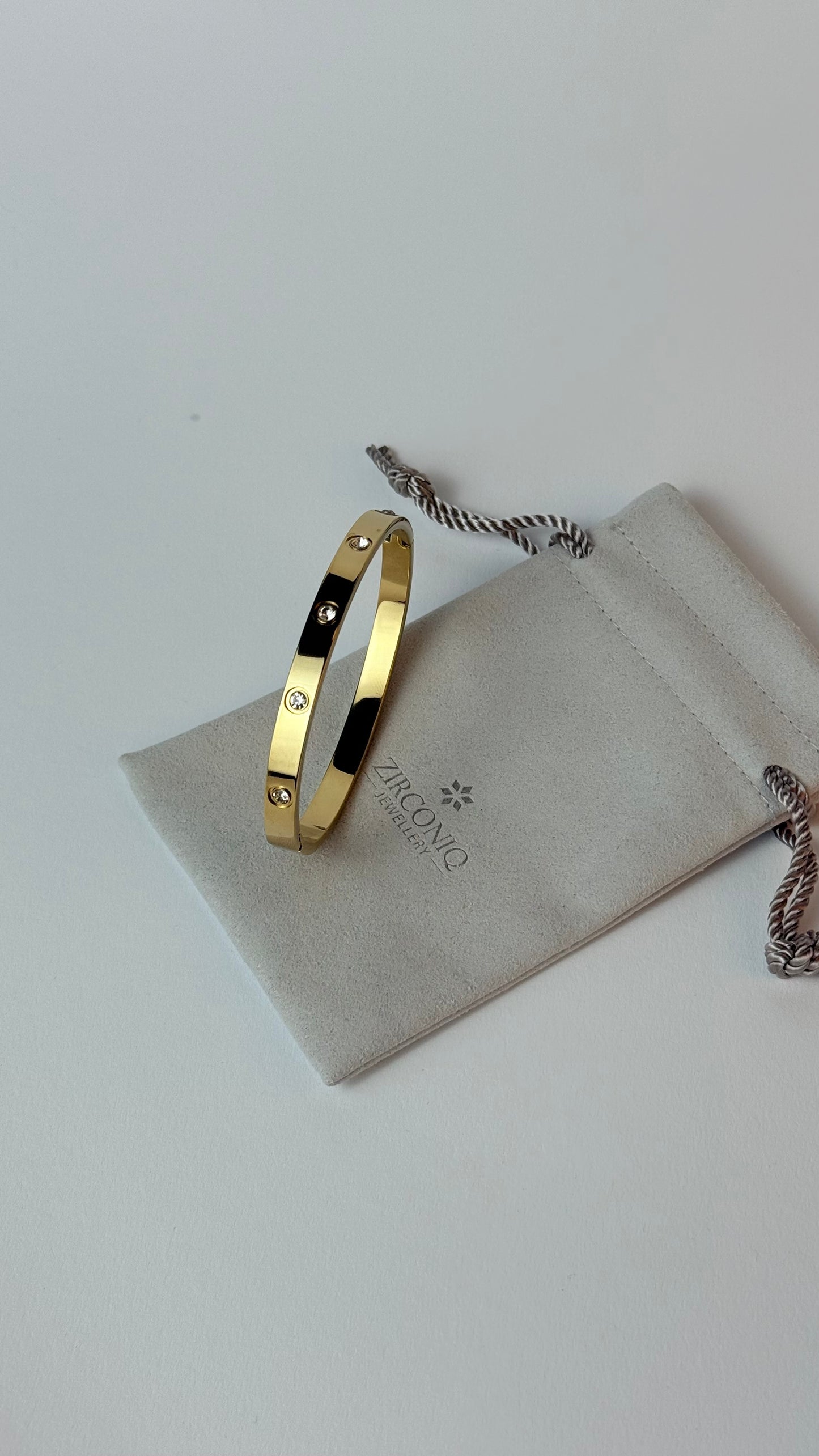 Zircon Studded Stainless Steel Gold Plated Bangle Bracelet - Yellow Gold