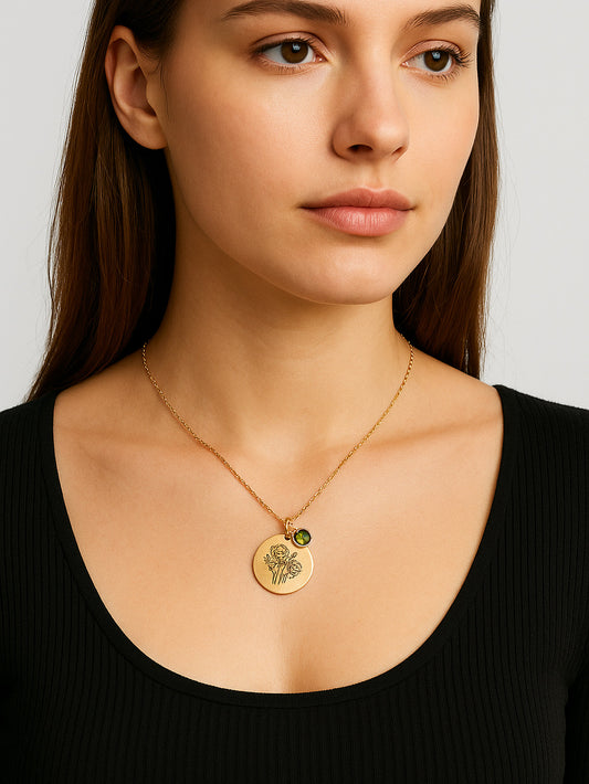 Personalized Birthstone Pendant Golden