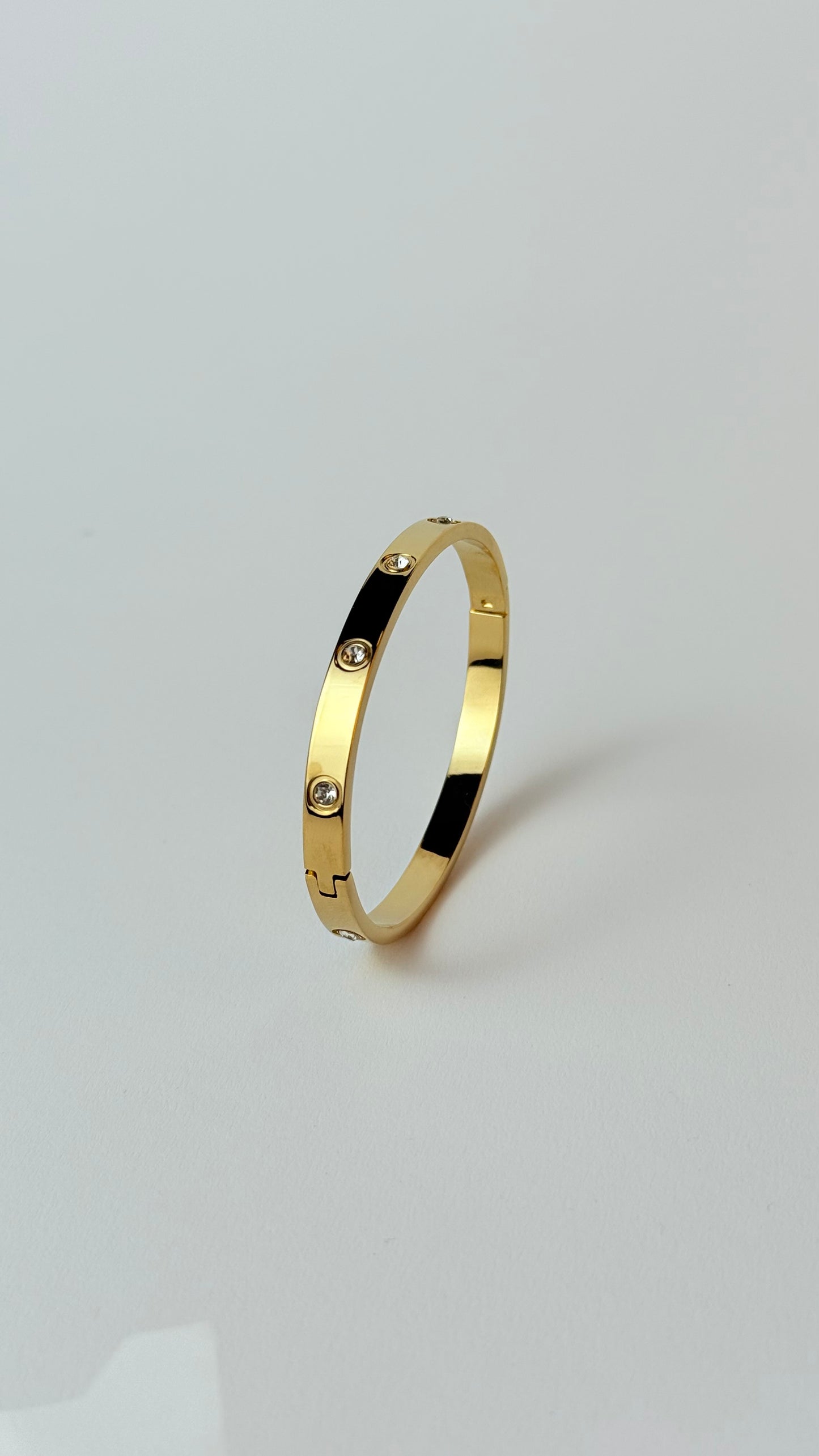 Zircon Studded Stainless Steel Gold Plated Bangle Bracelet - Yellow Gold