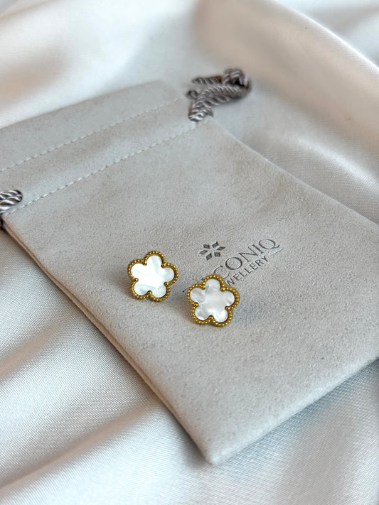 Gold Plated White Clover Earrings, Lucky Five Leaves  Clover Earrings, Stainless Steel Gold Plated Earrings, Lucky Jewelry for Her (Copy) (Copy)
