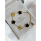 Black and Gold Lucky Bracelet - Double Sided Five Leaf Clover Bracelet