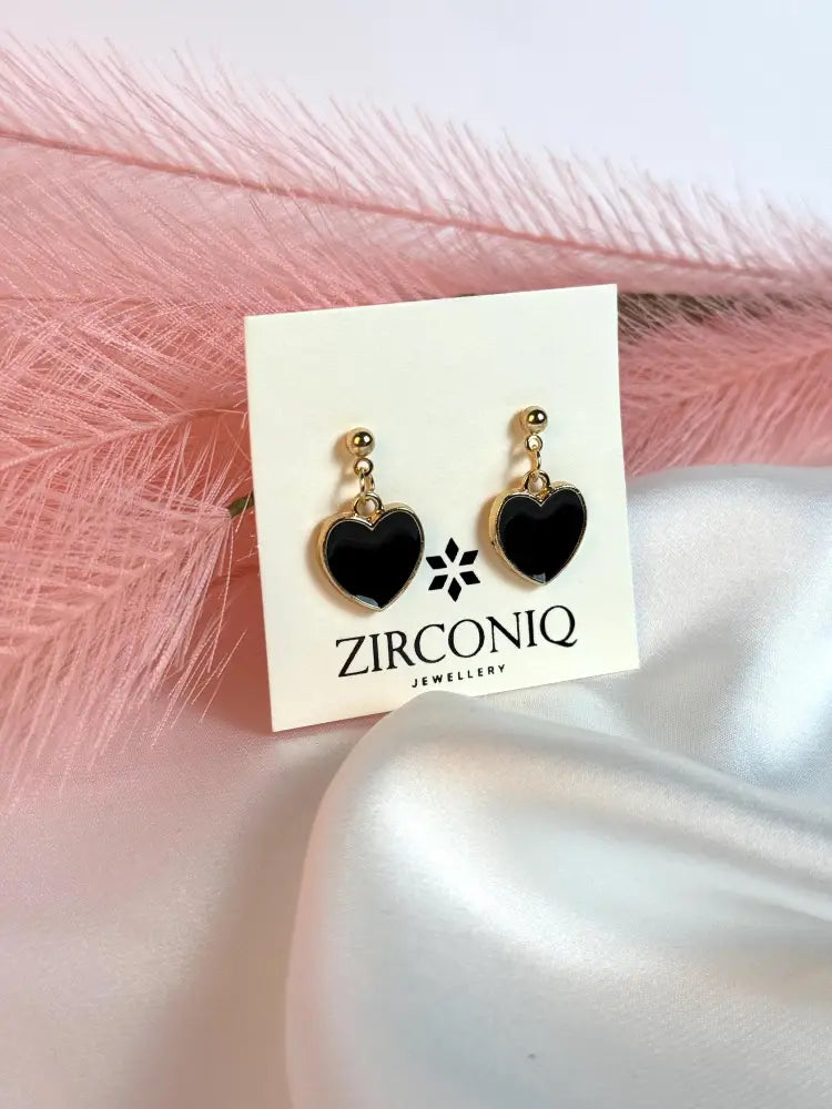 Black Heart Dangle Earrings