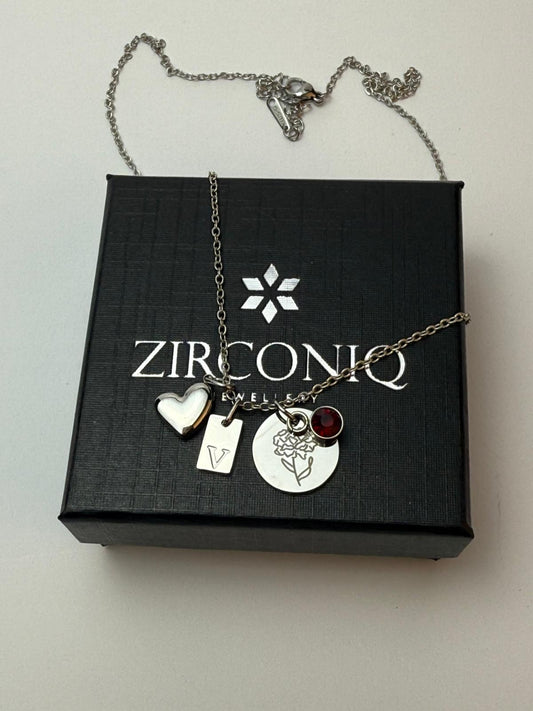 Personalized Birthstone Pendant Rose Silver