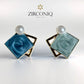 Elegant Blue Enamel Square Pearl Stud