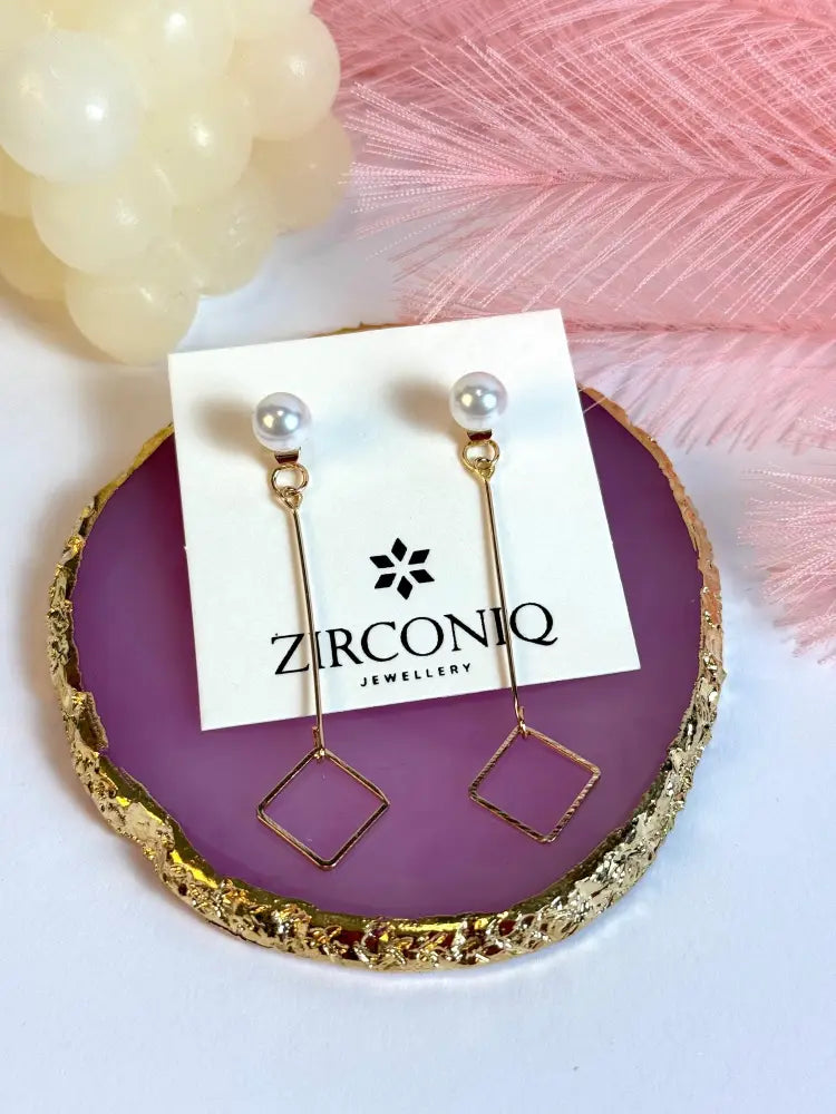 Elegant Pearl and Square Drop Earrings