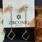 Elegant Pearl and Square Drop Earrings