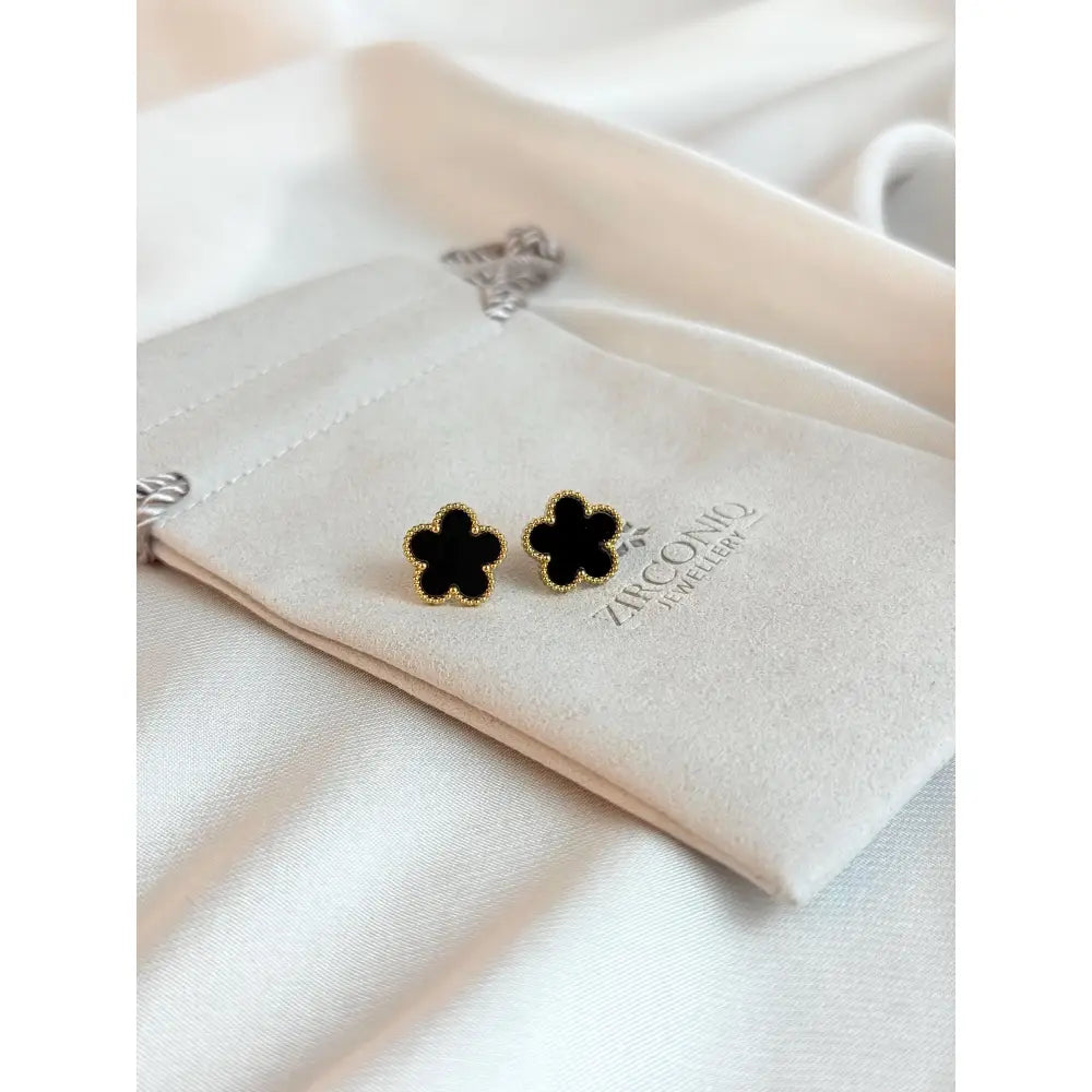 Five Leaf Clover Earrings - Lucky Charm Earrings - Black