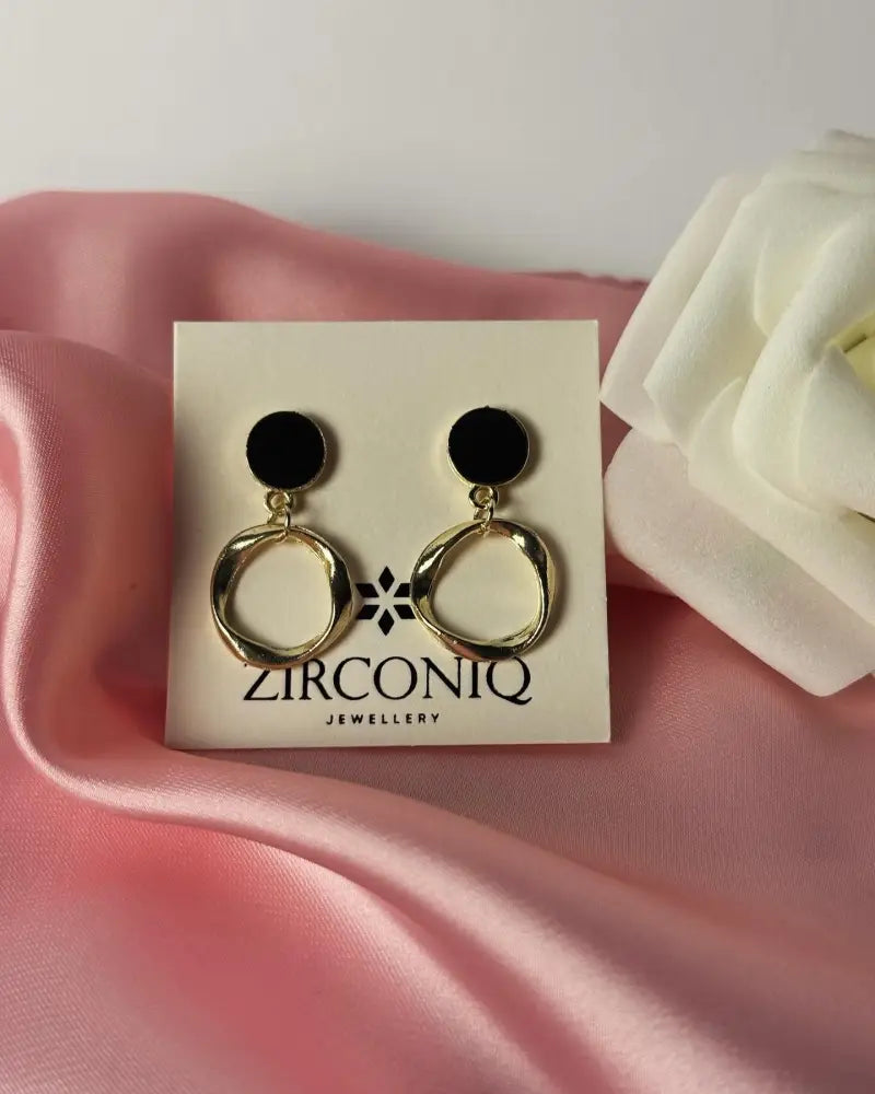 Gold Hoop Black Donut Earrings