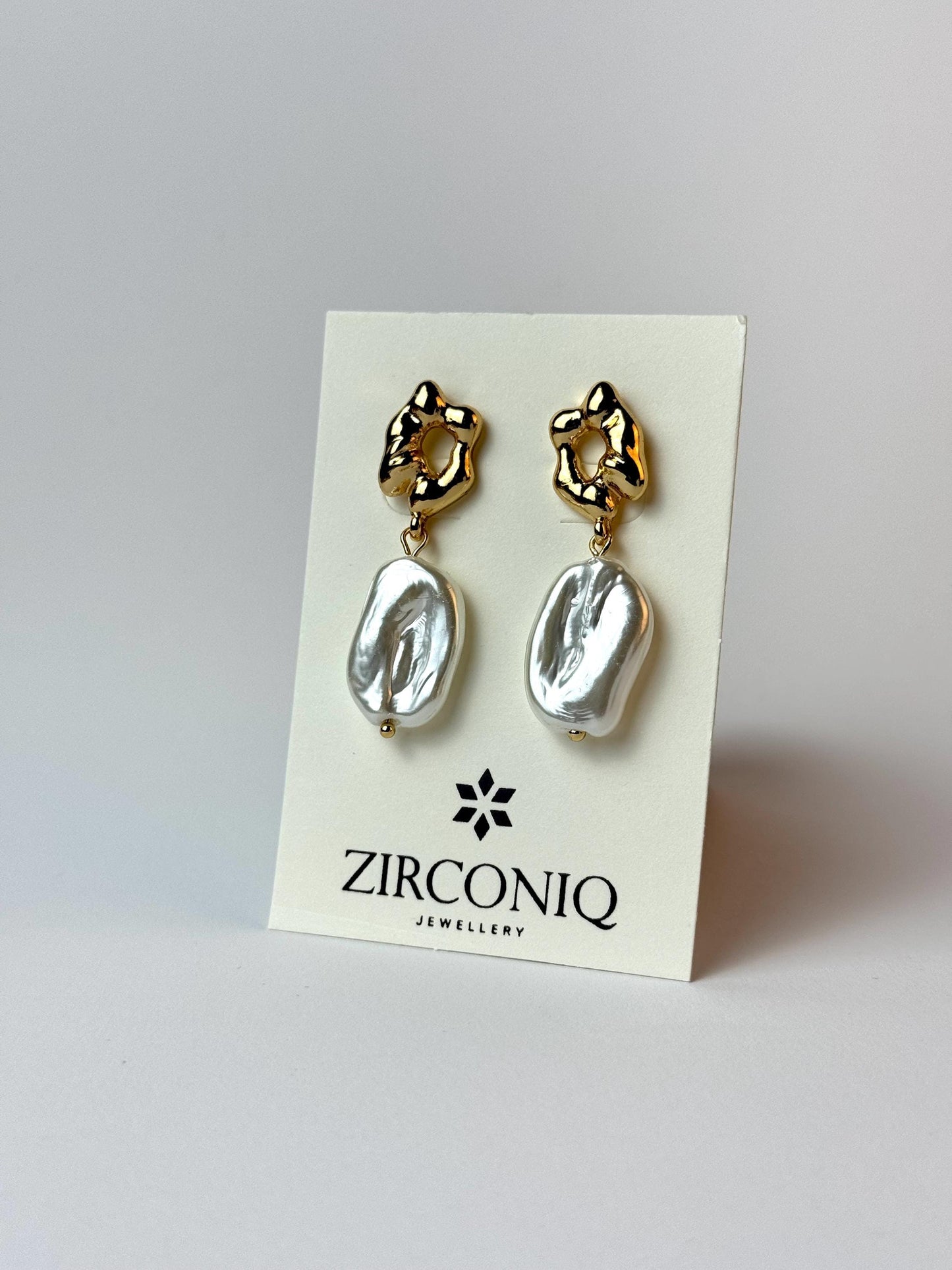Gold Plated 18k Baroque Shaped Large Pearl Earrings