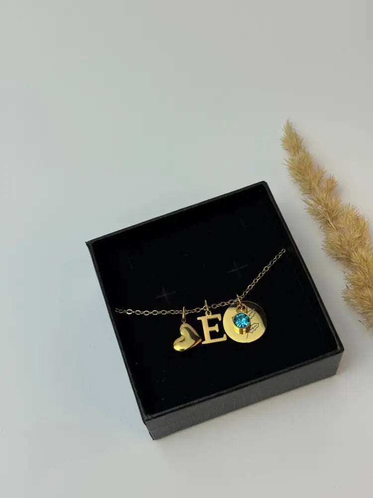 Personalized Initial & Birthstone Pendant - Birthstone Necklace