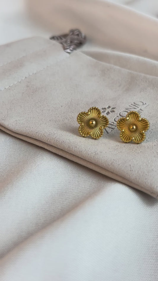 Gold Plated Golden Clover Earrings, Lucky Five Leaves  Clover Earrings, Stainless Steel Gold Plated Earrings, Lucky Jewelry for Her