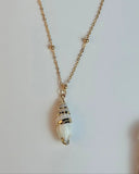 Necklace with a shell pendant on a light background