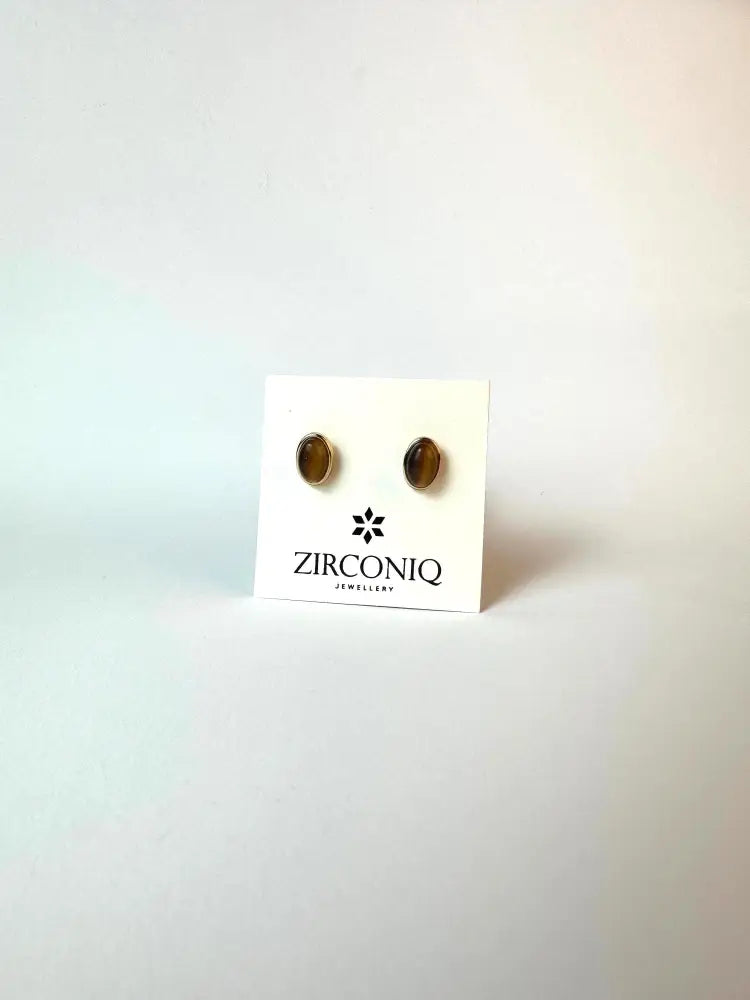 Tiger’s Eye Oval Stud Earrings Simple Gemstone Earrings