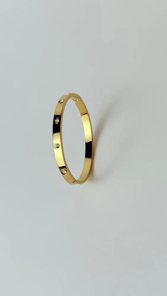 Zircon Studded Stainless Steel Gold Plated Bangle Bracelet - Yellow Gold