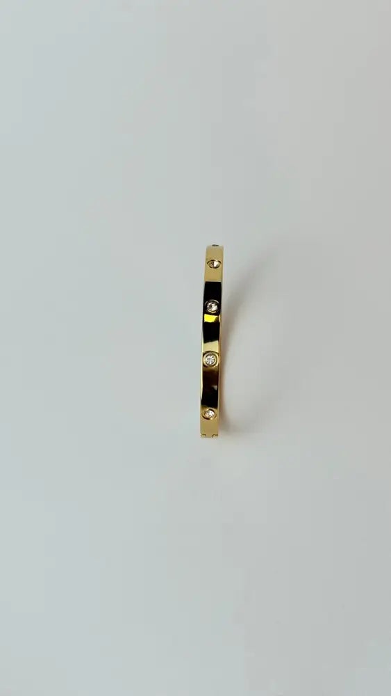 Zircon Studded Stainless Steel Gold Plated Bangle Bracelet - Yellow Gold