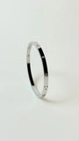 Zircon Studded Stainless Steel Silver Plated Bangle Bracelet - Silver - S